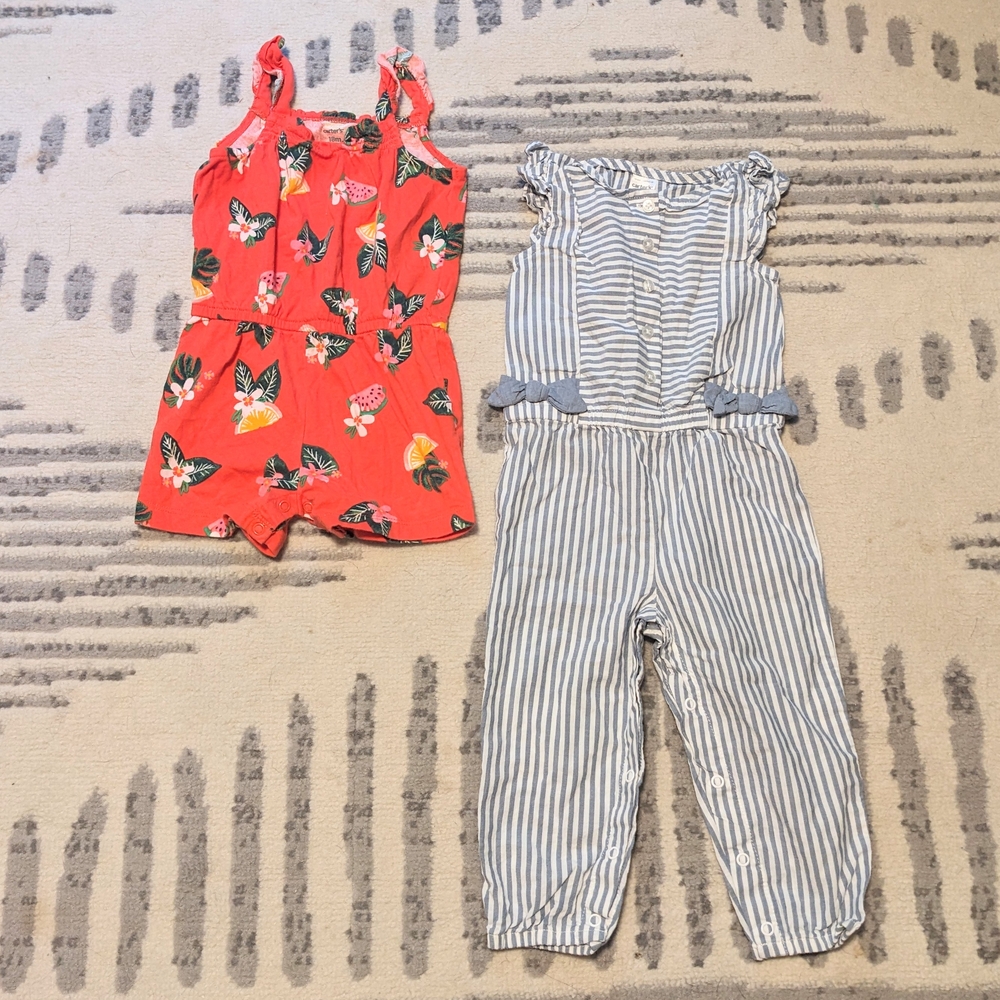 Floral And Striped Romper Jumper Sets Size 18 Month Carter's Summer Spring Girls